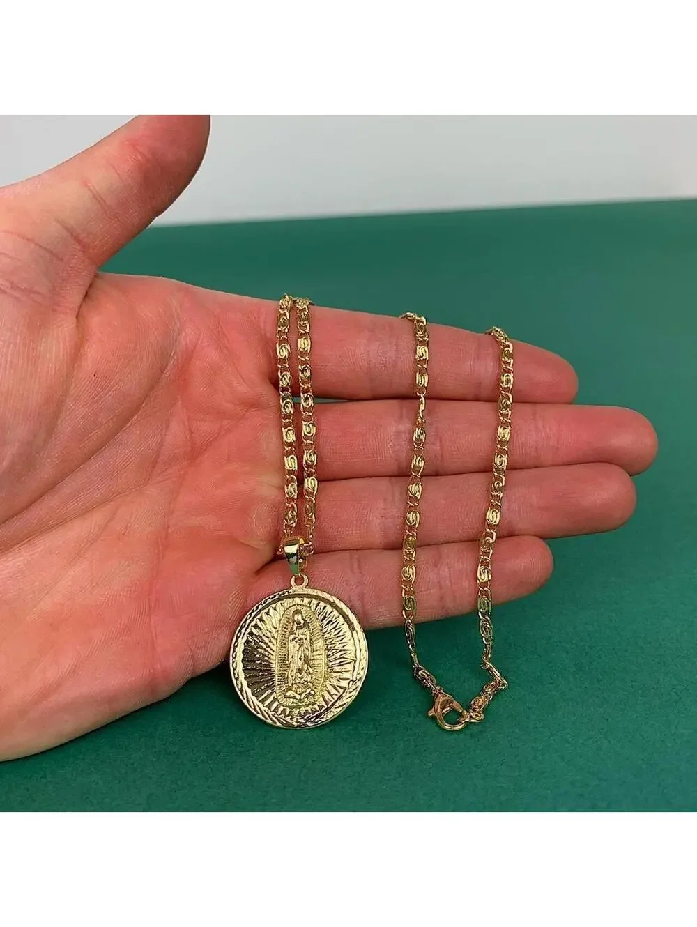 Saint Marry big pendant y2k 90s style gold necklace chain. Grunge punk style